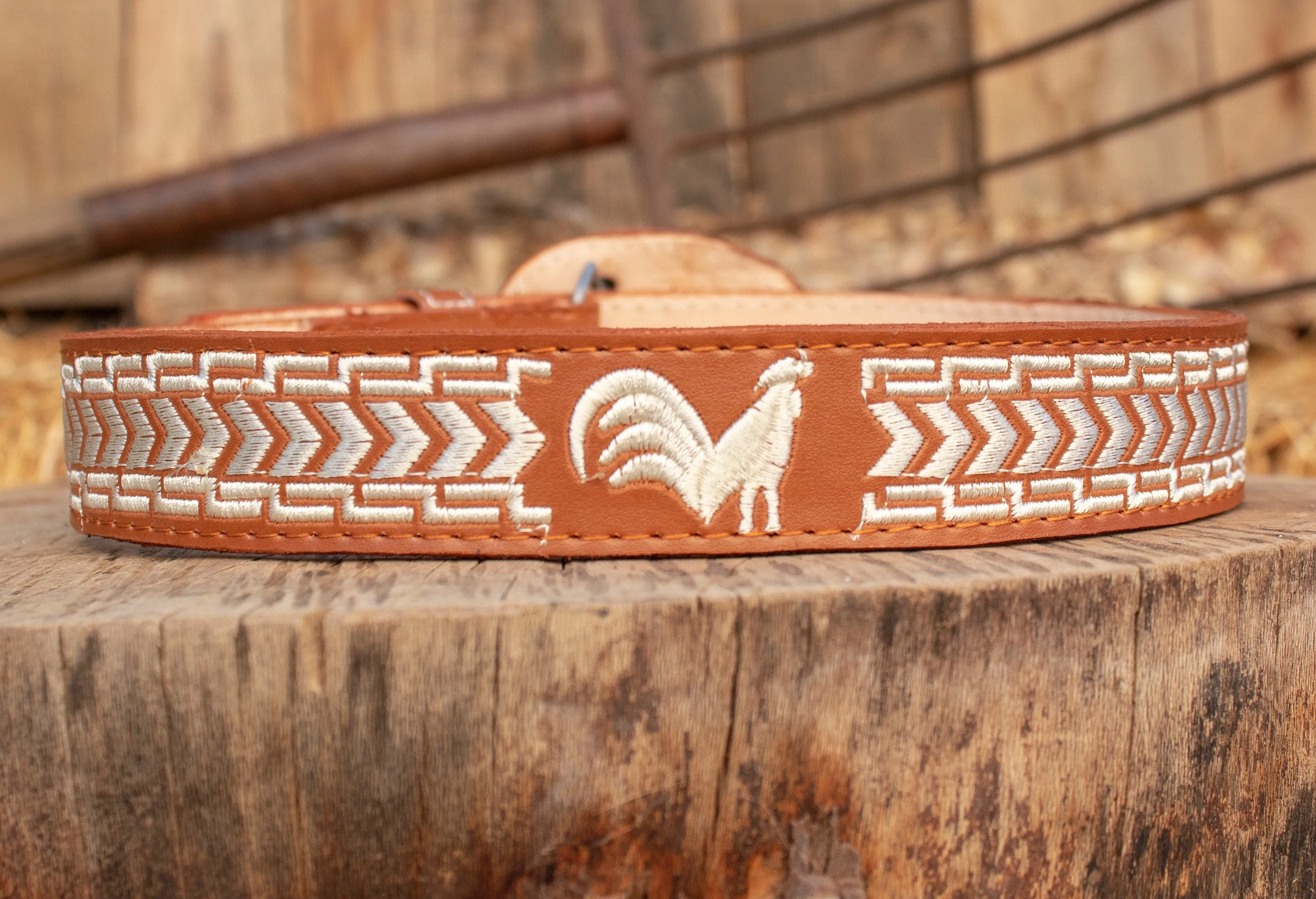 CHILDRENS YOUTH WESTERN ROOSTER EMBROIDERED COWBOY LEATHER BELT