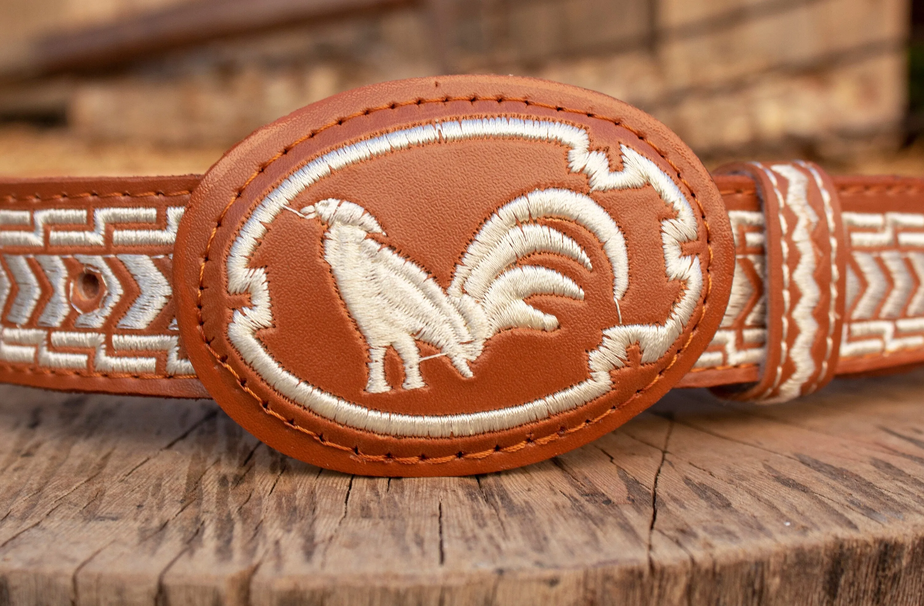 CHILDRENS YOUTH WESTERN ROOSTER EMBROIDERED COWBOY LEATHER BELT