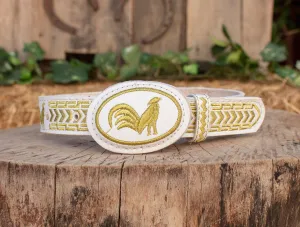 CHILDRENS YOUTH WESTERN ROOSTER GALLO EMBROIDERED COWBOY LEATHER BELT
