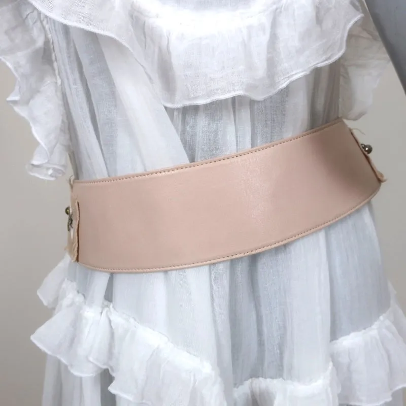 Chloe Tie-Front Wide Belt Floral Embroidered Light Pink Leather Size 80 US 32