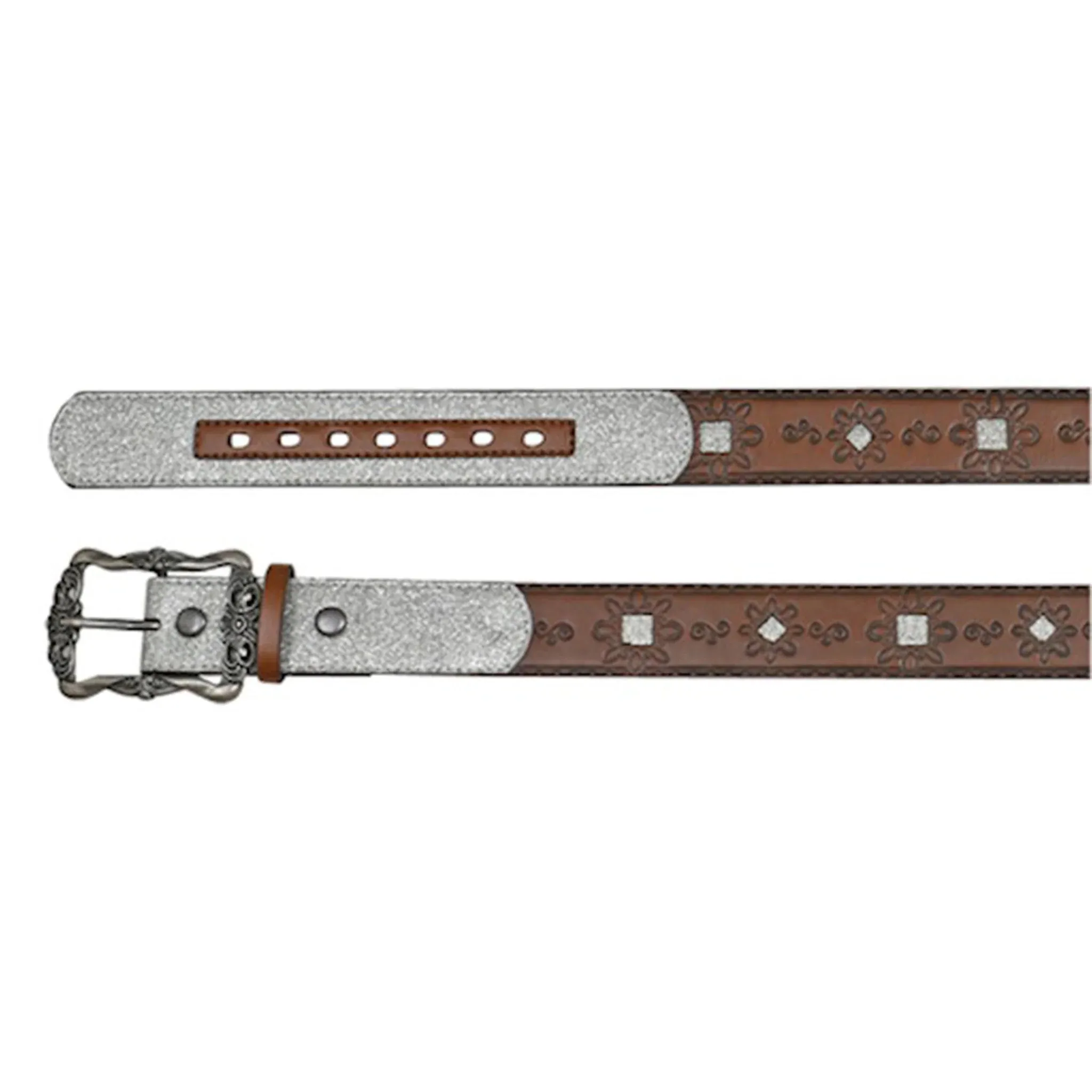 CL22032BE5-M Girl's Belt Catchfly Sparkly Silver and Brown