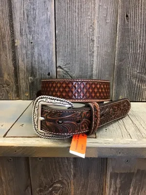 CLA1036608-36-Brown Belt Ariat Leather Basket Weave Flowered Tabs