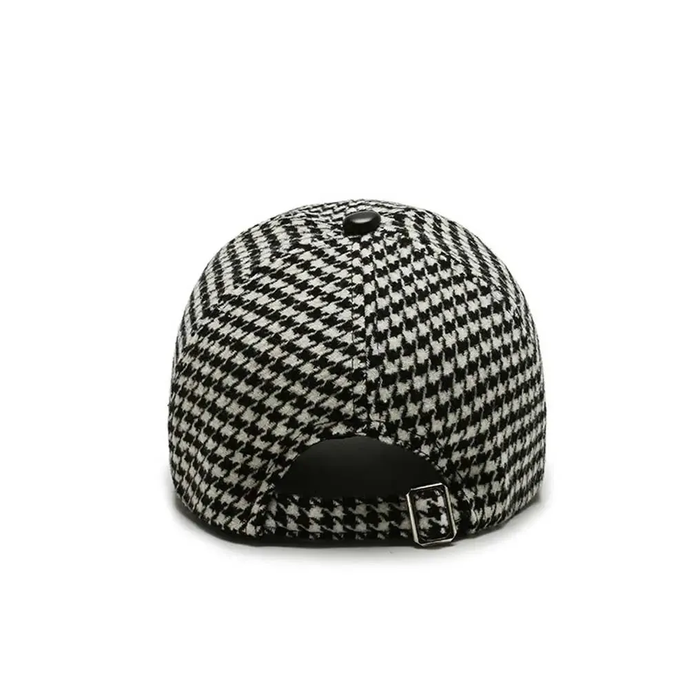 Classic Houndstooth Leather Cap