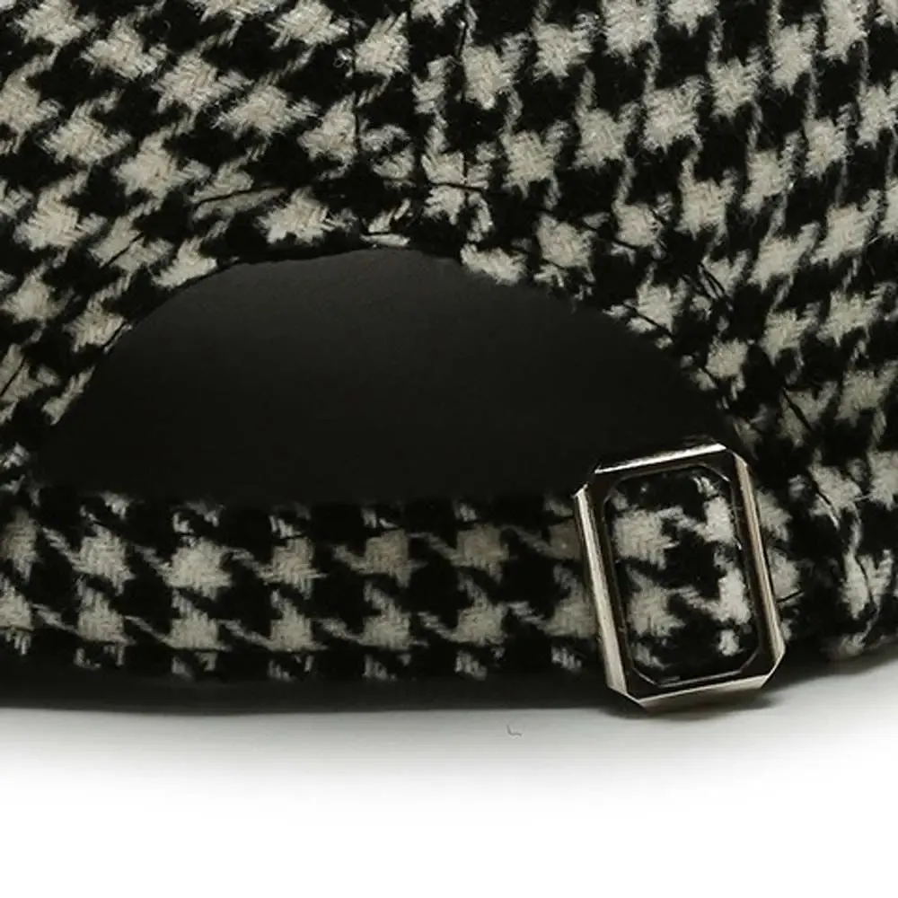 Classic Houndstooth Leather Cap