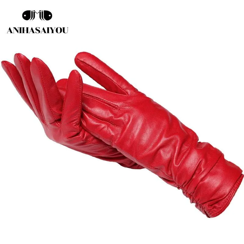 Classic pleated leather gloves