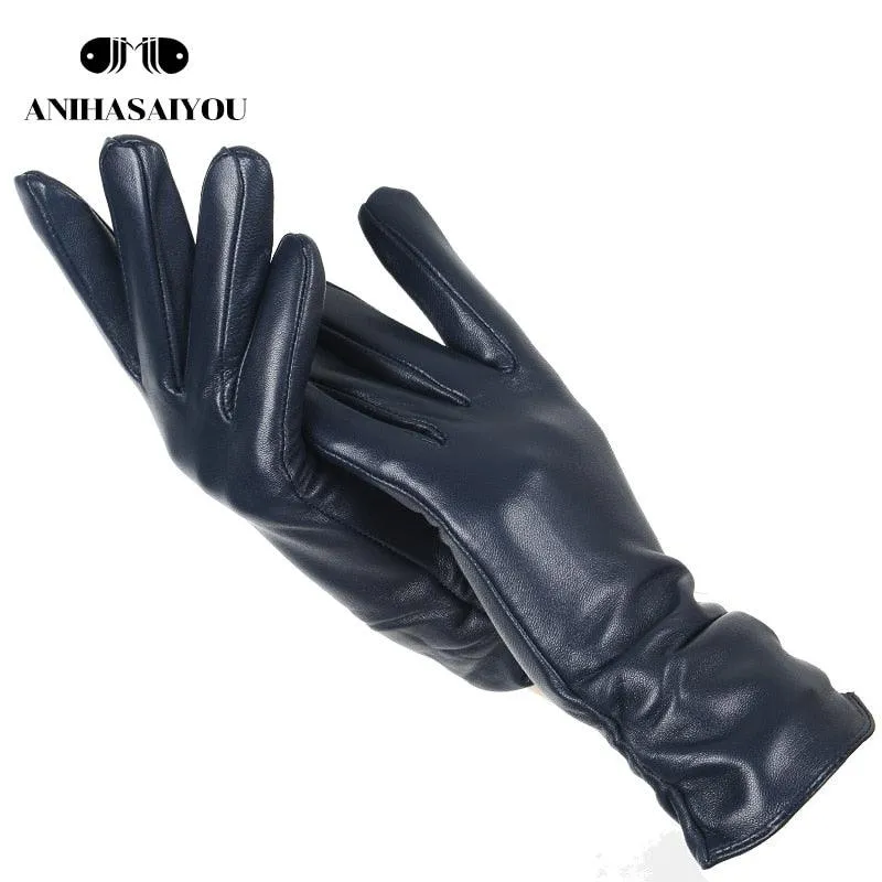 Classic pleated leather gloves