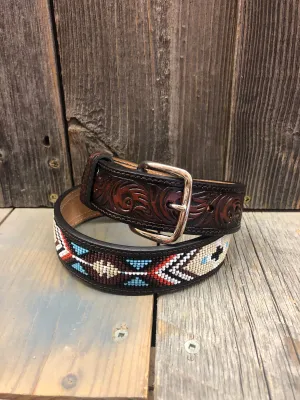 CLD8808-26 Belt Kids Leather Tooled w/Beading