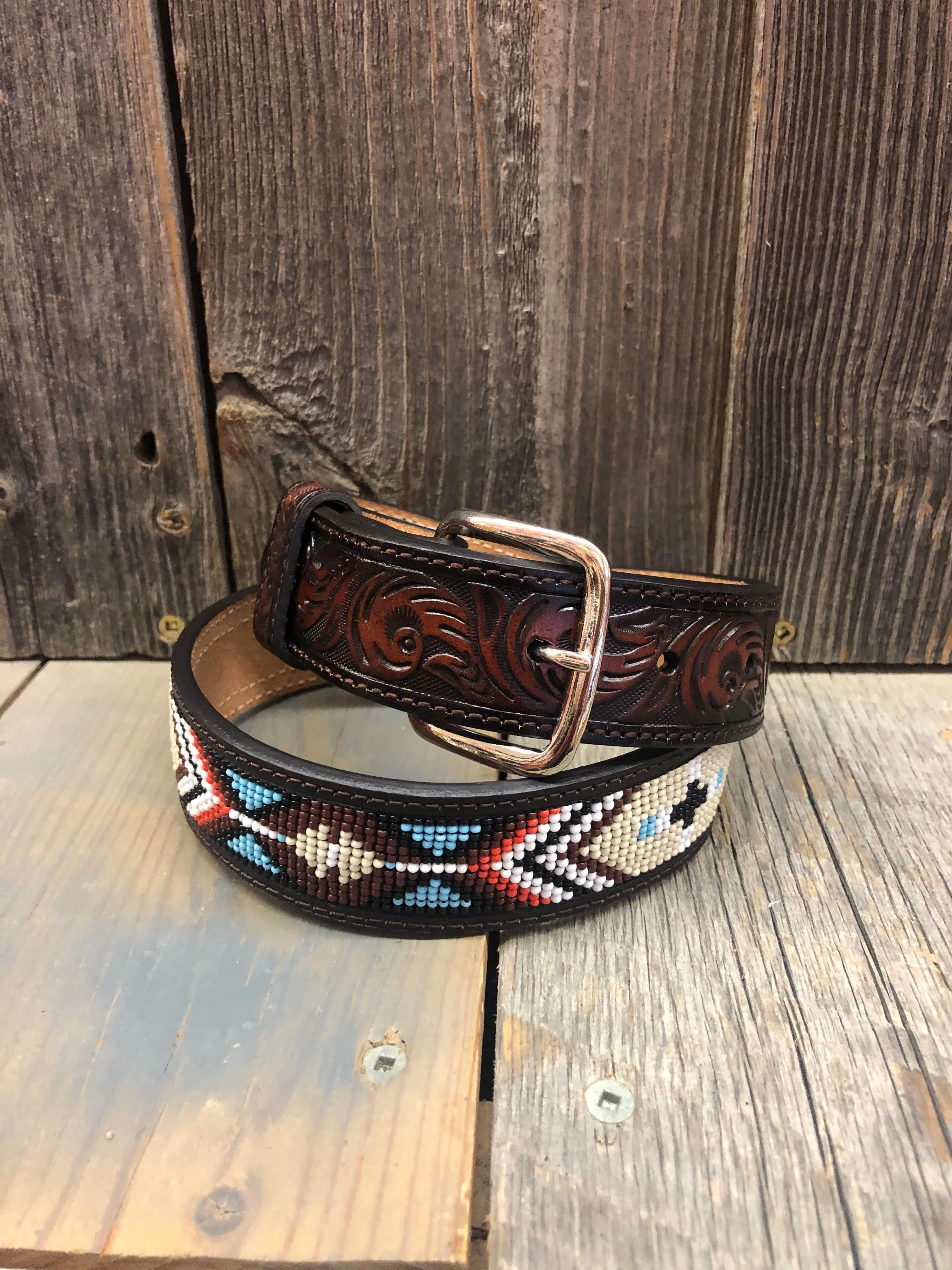 CLD8808-26 Belt Kids Leather Tooled w/Beading