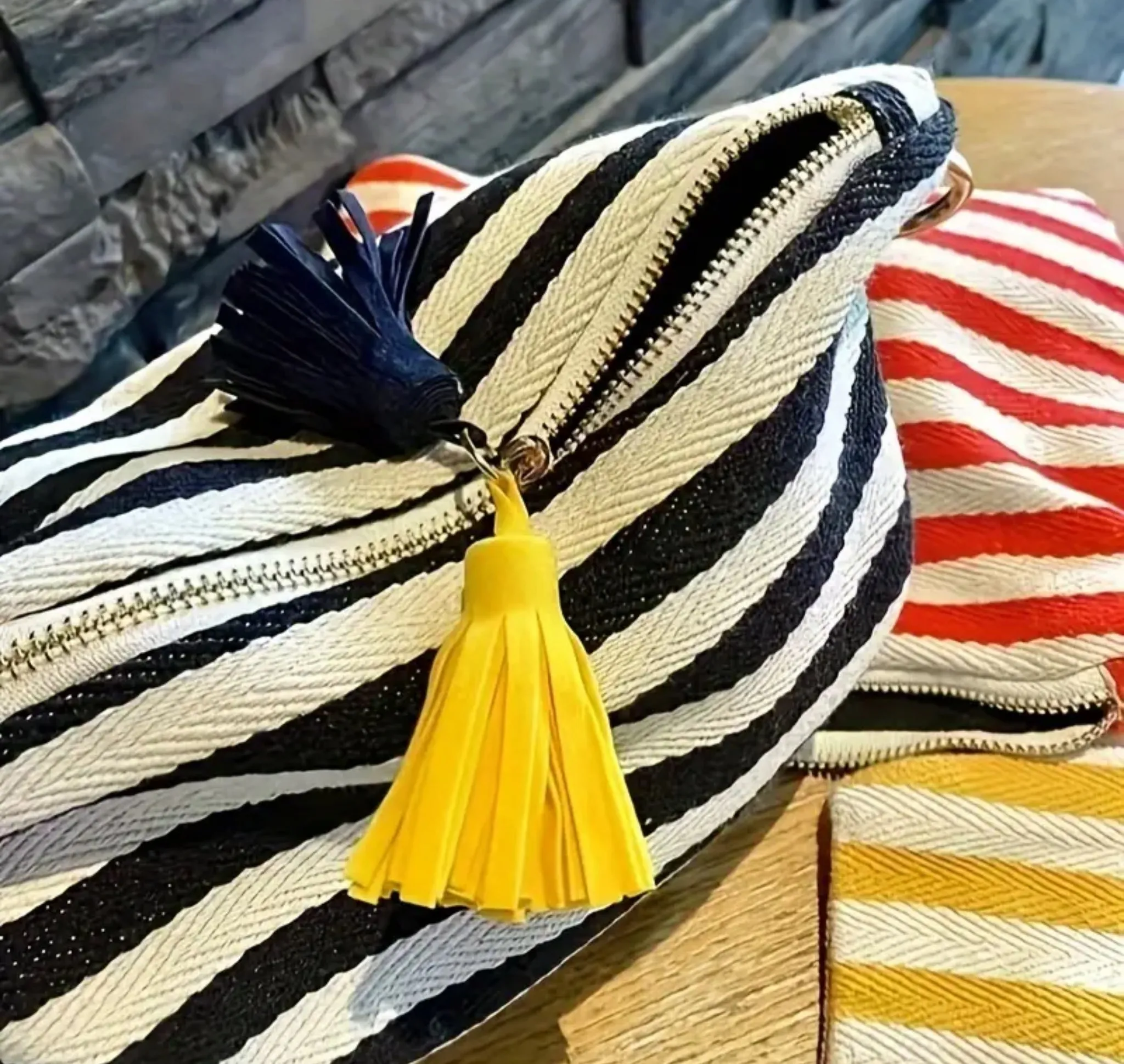 Clutch ~ Makeup Bag ~ Black/White Stripe