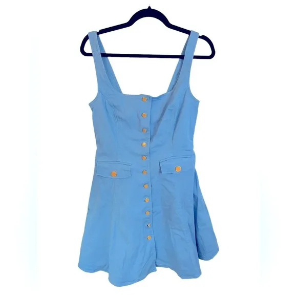 Color Me Courtney Blue Button Up Alle Utility Dress Jumper Skater Women’s Size 8