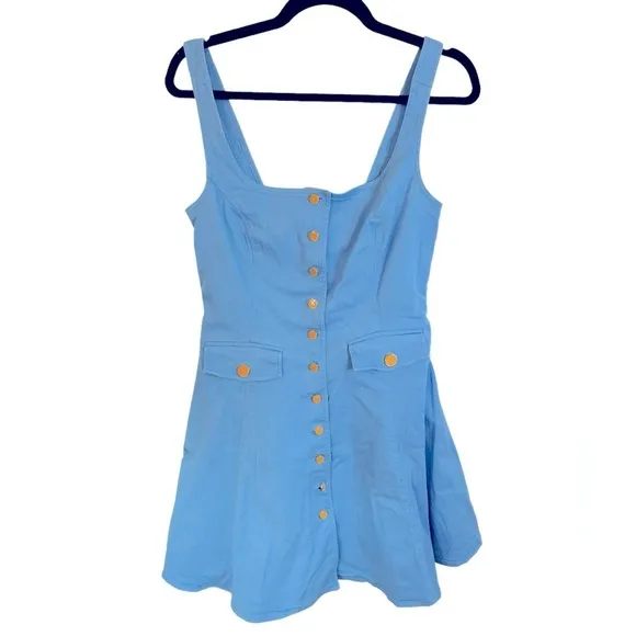 Color Me Courtney Blue Button Up Alle Utility Dress Jumper Skater Women’s Size 8
