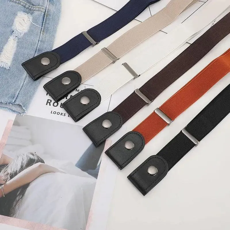 Cool Buckle-Free Stretch Elastic Waist Belt Unisex New Style No Buckle Fashion Waistbands For Men And Women Simple Black Stretch Belt Invisible Elastic Belt For Jeans Pants Dresses