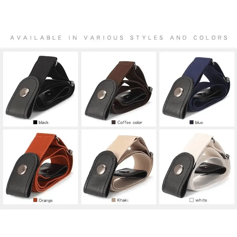 Cool Buckle-Free Stretch Elastic Waist Belt Unisex New Style No Buckle Fashion Waistbands For Men And Women Simple Black Stretch Belt Invisible Elastic Belt For Jeans Pants Dresses