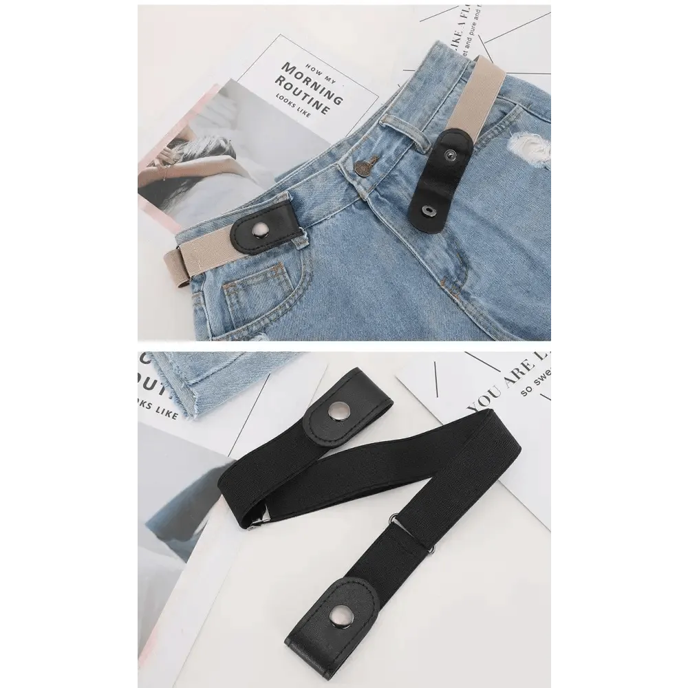 Cool Buckle-Free Stretch Elastic Waist Belt Unisex New Style No Buckle Fashion Waistbands For Men And Women Simple Black Stretch Belt Invisible Elastic Belt For Jeans Pants Dresses