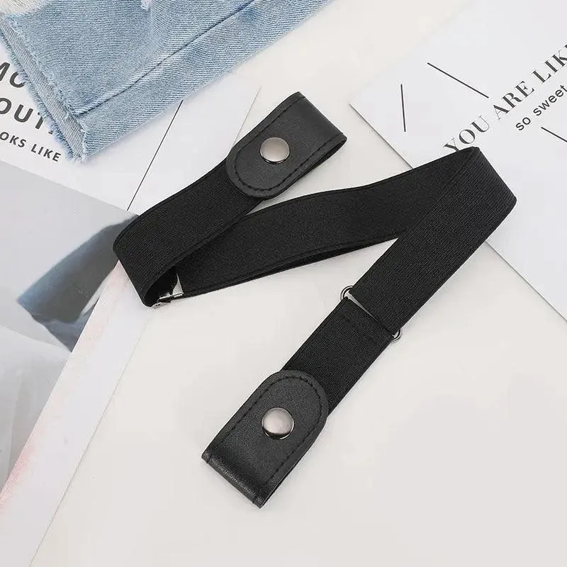 Cool Buckle-Free Stretch Elastic Waist Belt Unisex New Style No Buckle Fashion Waistbands For Men And Women Simple Black Stretch Belt Invisible Elastic Belt For Jeans Pants Dresses