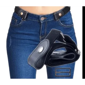 Cool Buckle-Free Stretch Elastic Waist Belt Unisex New Style No Buckle Fashion Waistbands For Men And Women Simple Black Stretch Belt Invisible Elastic Belt For Jeans Pants Dresses