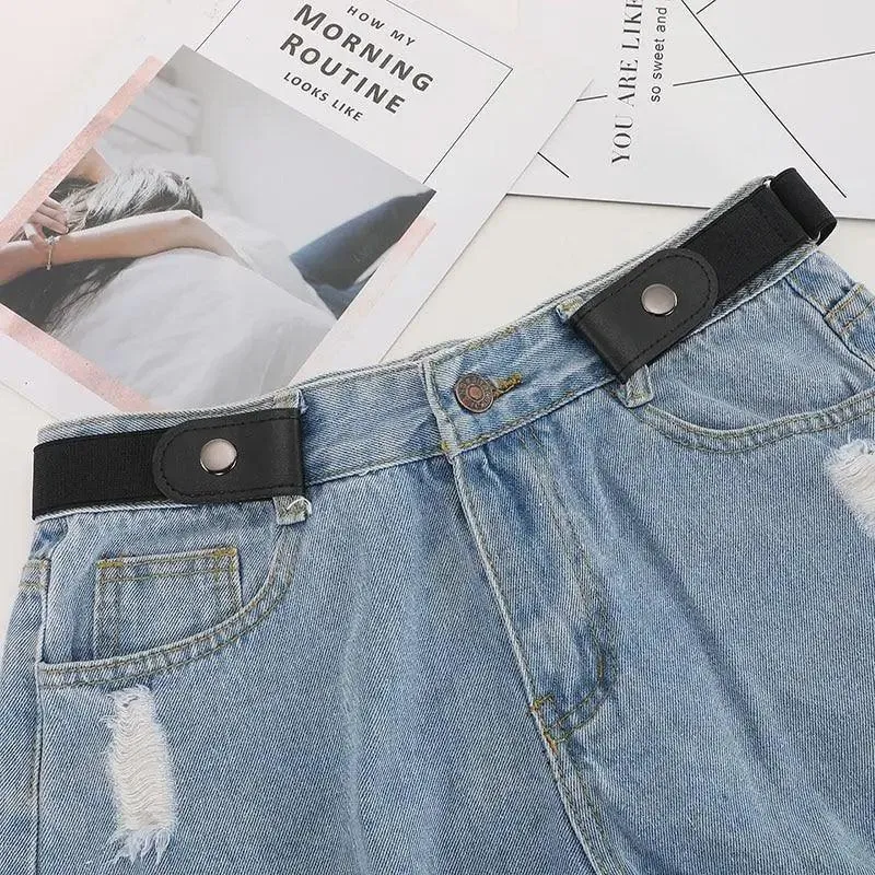 Cool Buckle-Free Stretch Elastic Waist Belt Unisex New Style No Buckle Fashion Waistbands For Men And Women Simple Black Stretch Belt Invisible Elastic Belt For Jeans Pants Dresses