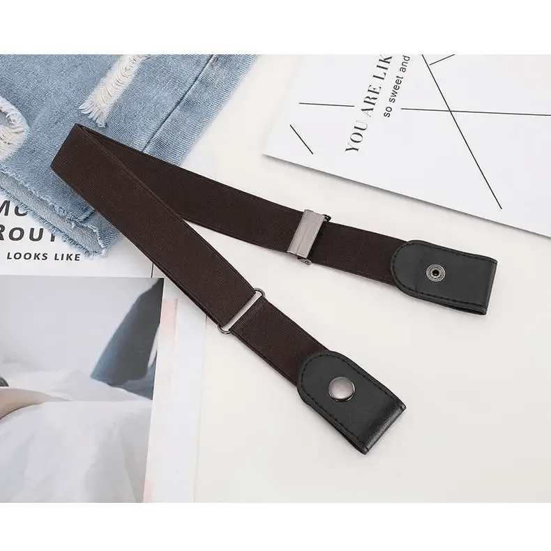 Cool Buckle-Free Stretch Elastic Waist Belt Unisex New Style No Buckle Fashion Waistbands For Men And Women Simple Black Stretch Belt Invisible Elastic Belt For Jeans Pants Dresses