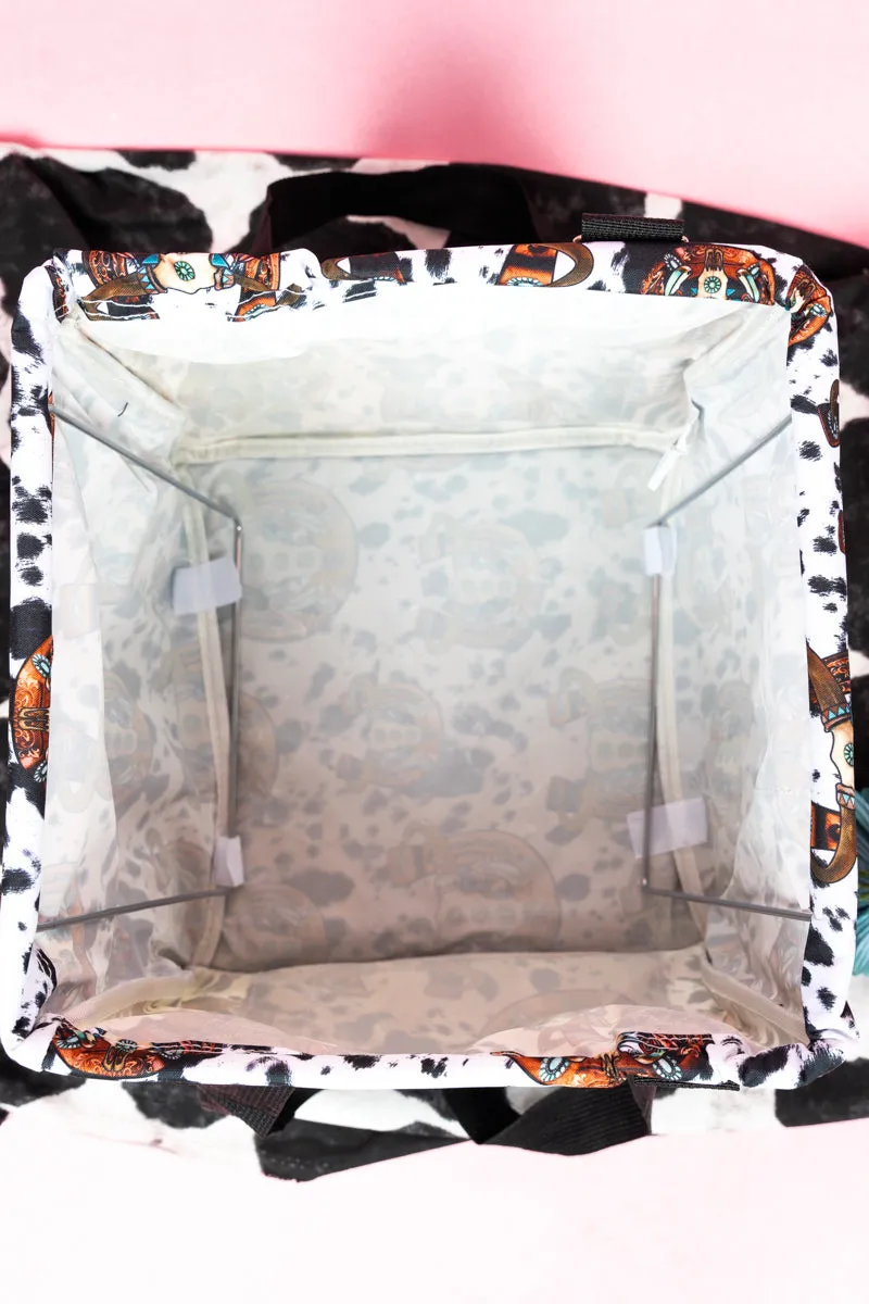Corpus Christi Cow Mini Collapsible Haul-It-All Basket with Mesh Pockets