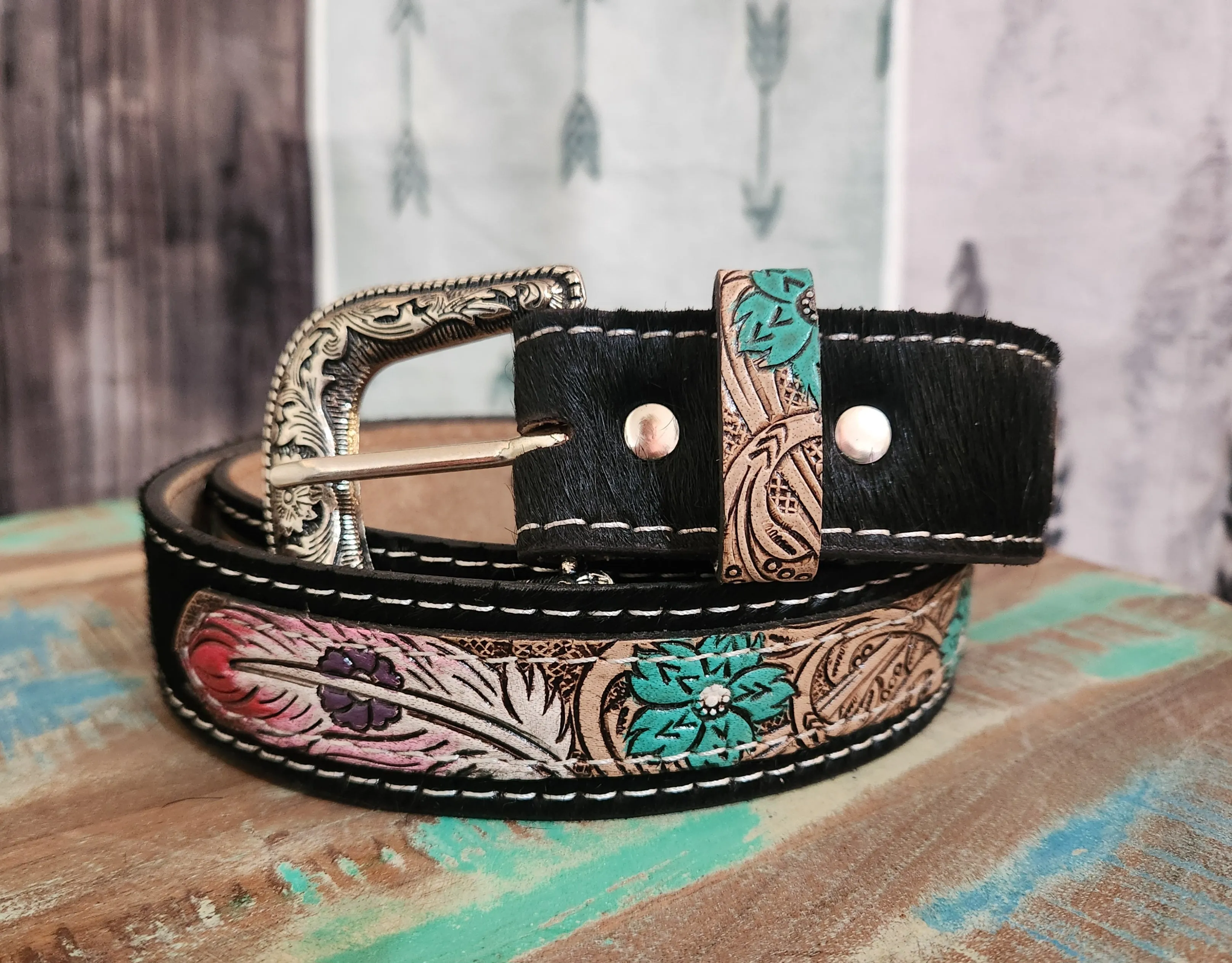 Cow hide leather belt