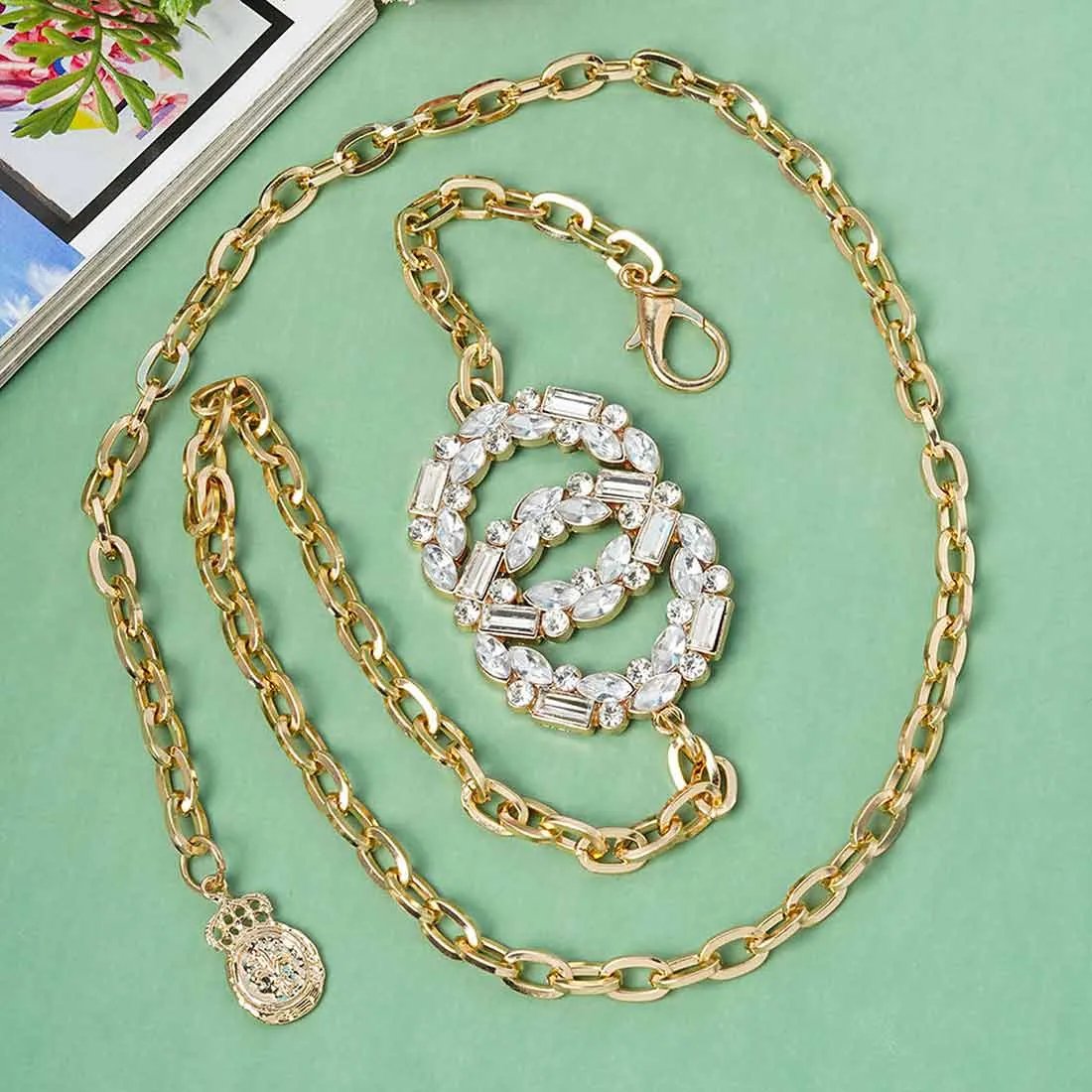 Crystal Buckle Gold Chain Belt