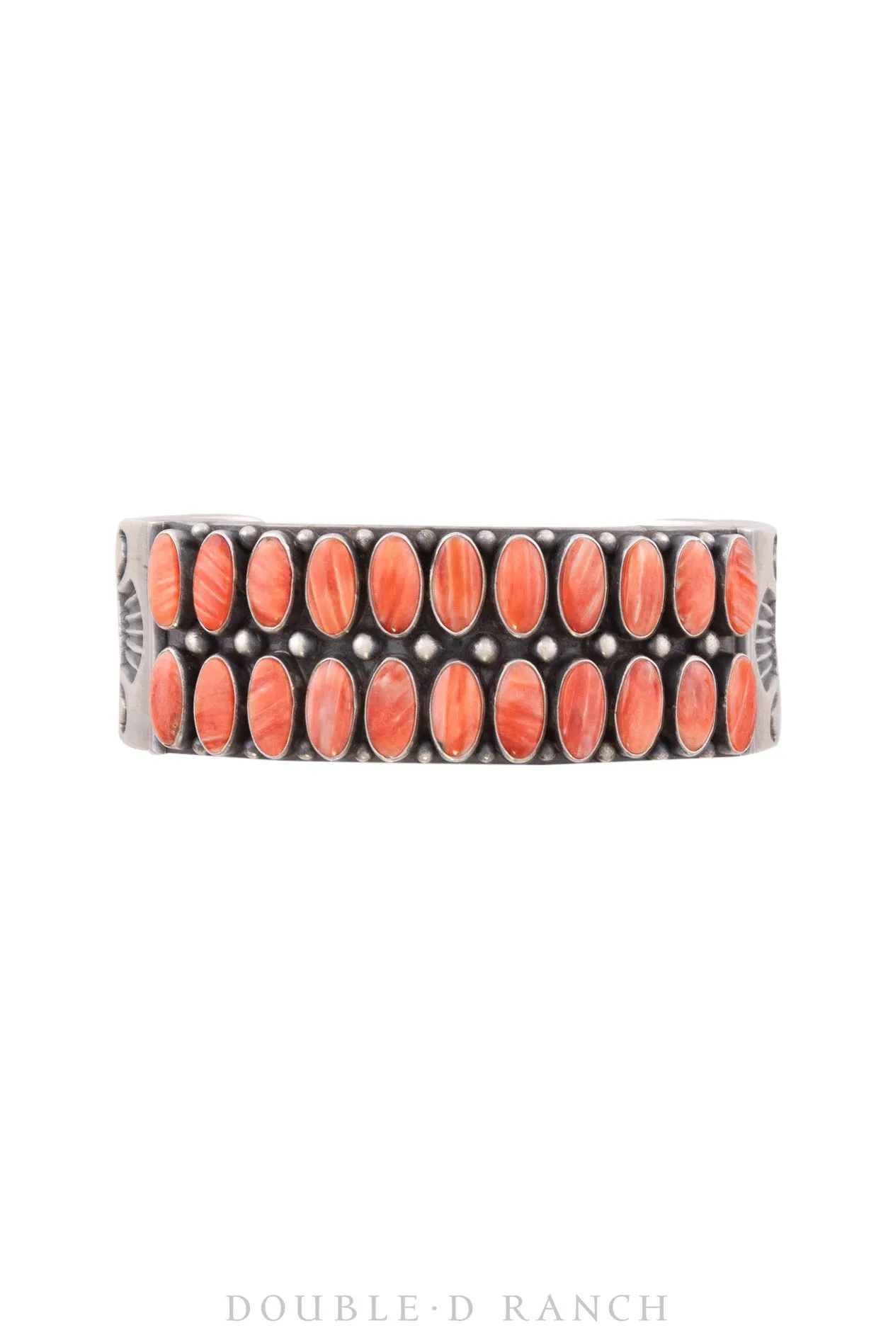 Cuff, Row, Red Spiny Oyster, 2 Rows, Heavy Stampwork Underside, Kirk Smith Hallmark, Vintage, 3138