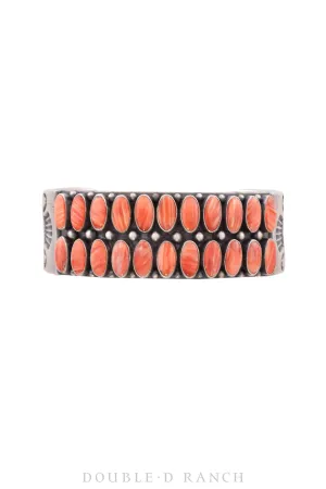 Cuff, Row, Red Spiny Oyster, 2 Rows, Heavy Stampwork Underside, Kirk Smith Hallmark, Vintage, 3138