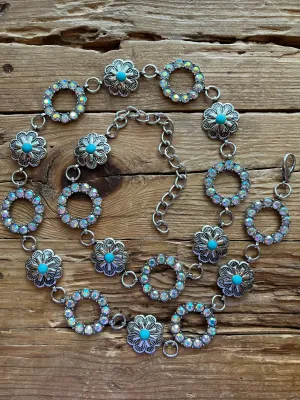 Dainty Fashion  Concho Belt w/ Turquoise & Crystals
