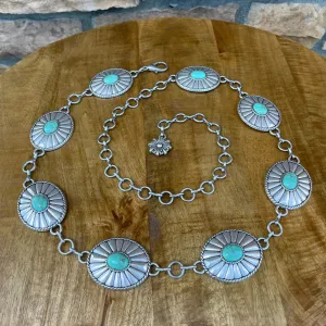 Dana Silver/Aqua Concho Belt