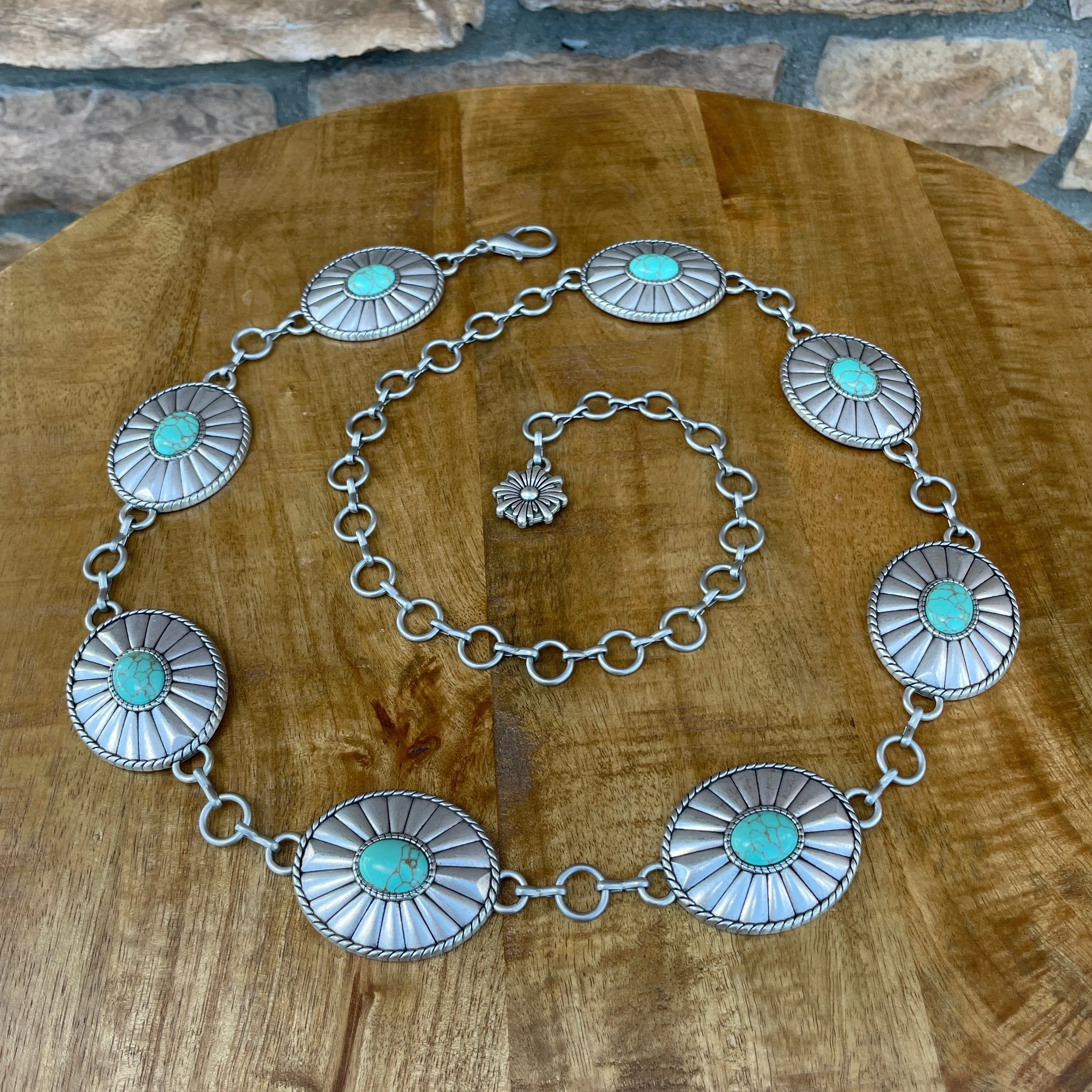 Dana Silver/Aqua Concho Belt