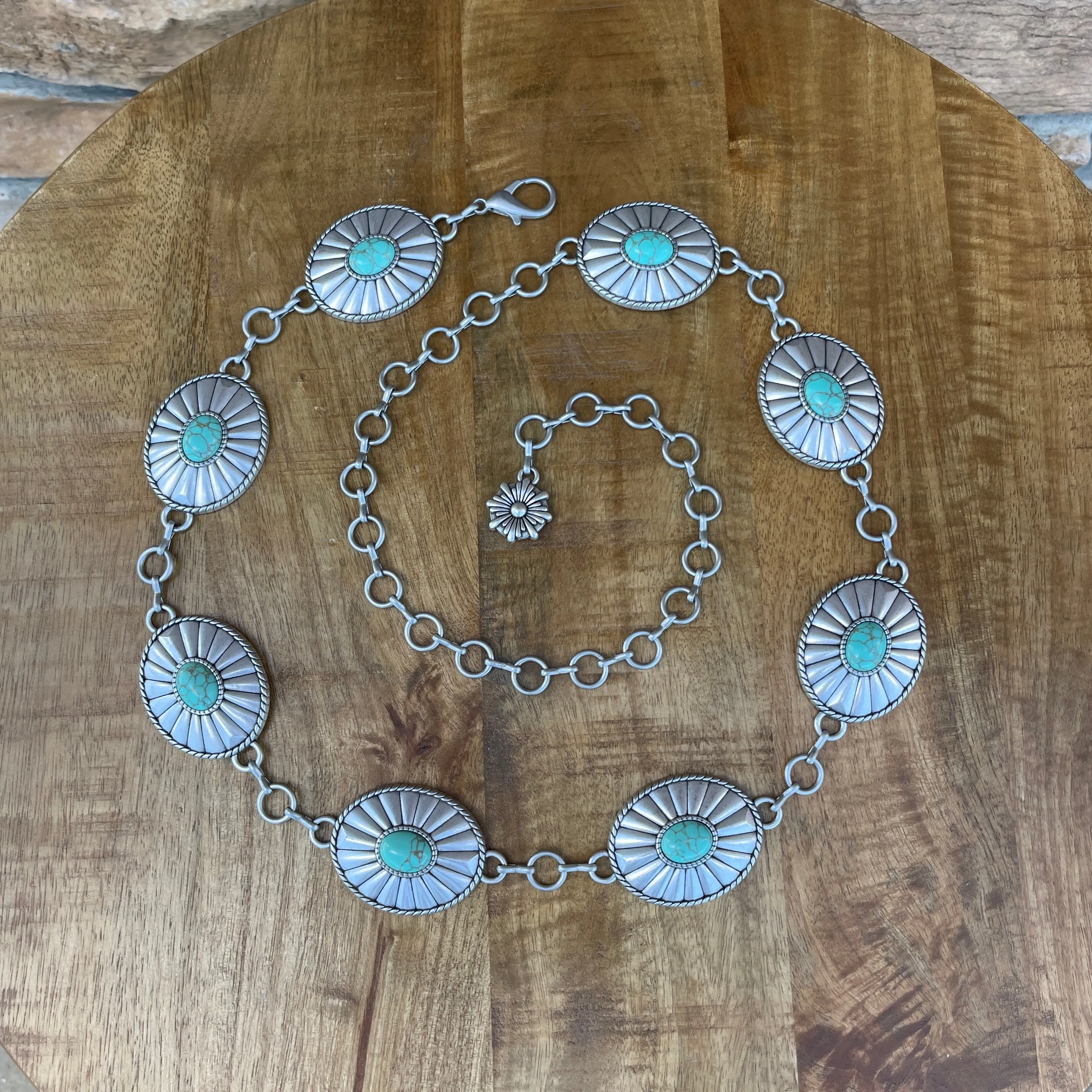 Dana Silver/Aqua Concho Belt