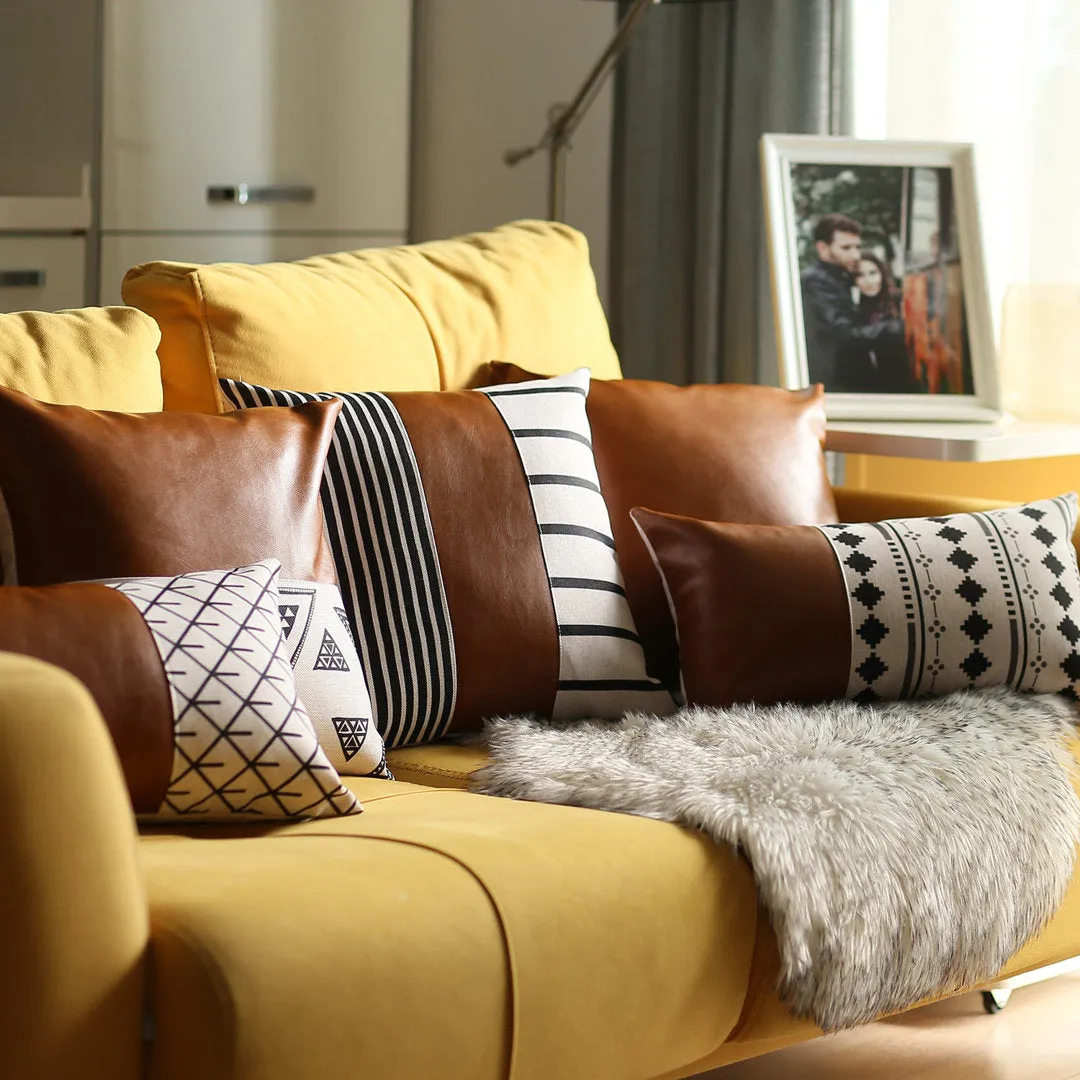 Decorative Faux Leather Pillowcase Decorative Geometric Square Pillow Cover Apolena Size: 24" x 24"