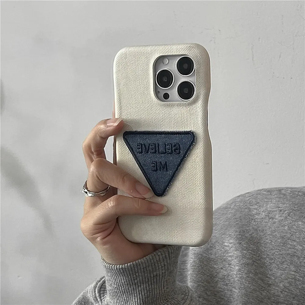 Denim fabric laminated with PU Trendy Phone Case - White Canvas Style with Denim Accent, Minimalist Elegant Design for Men