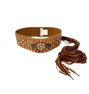 Dior Brown Leather Embroidered Belt