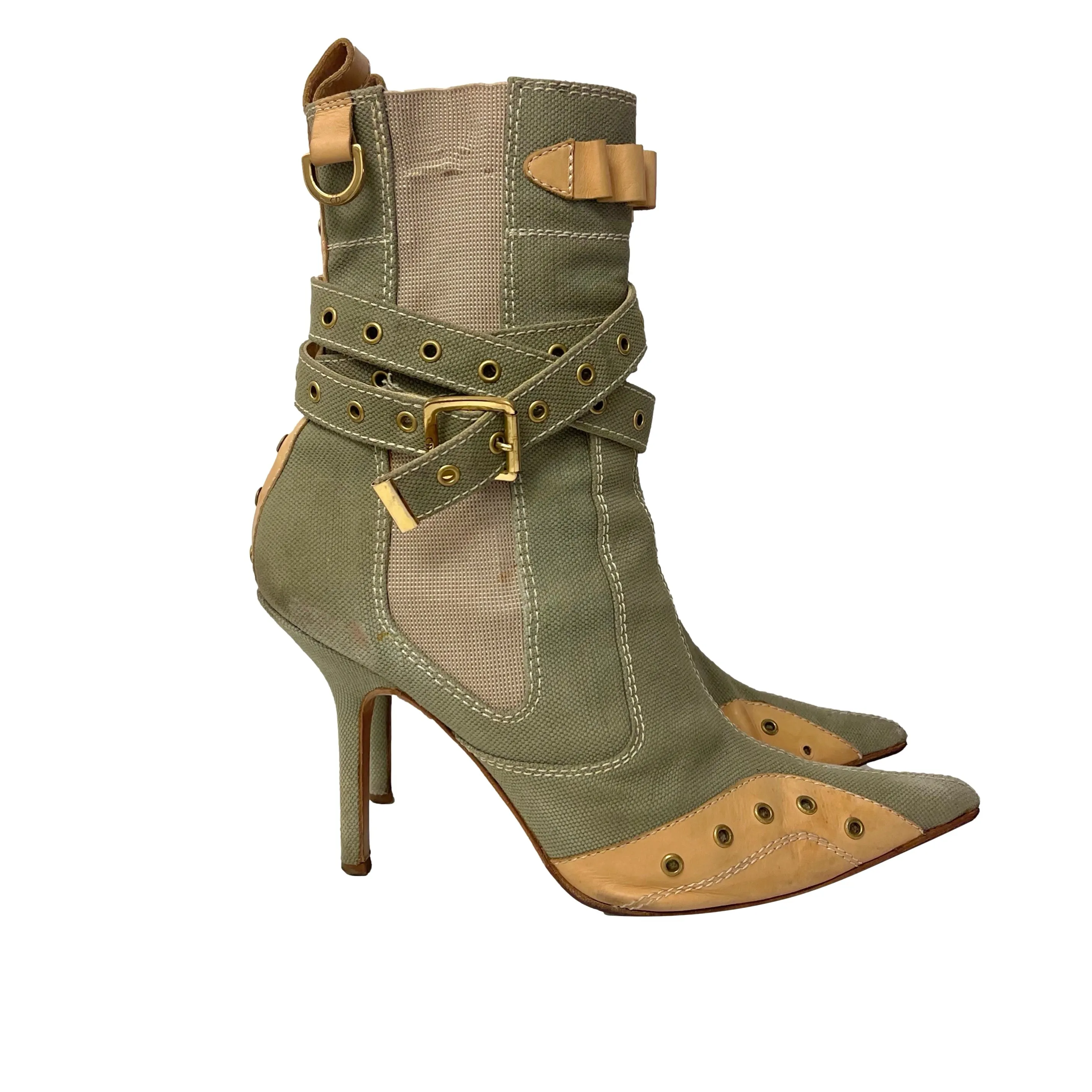 Dior Green Canvas and Leather Utility Boots
