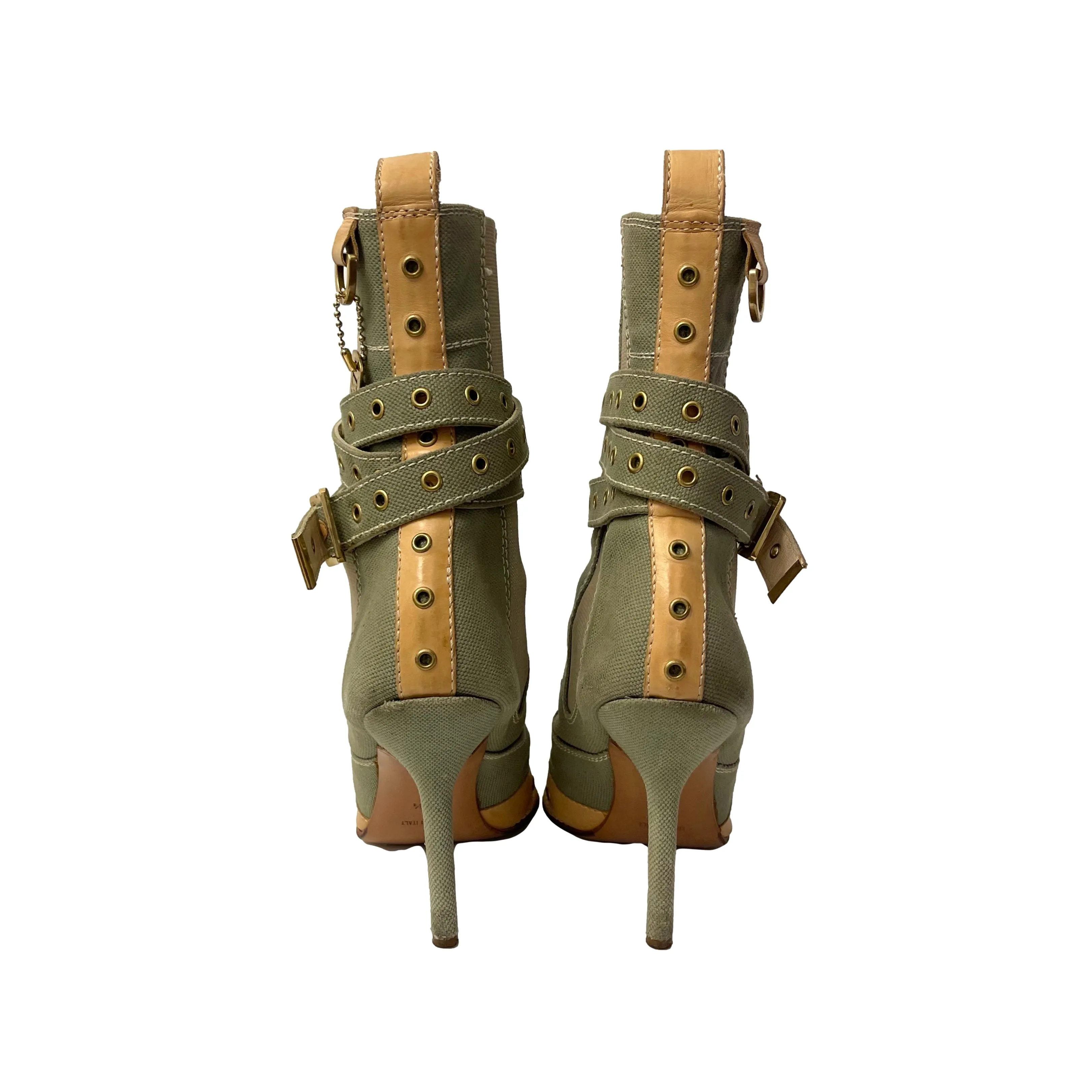 Dior Green Canvas and Leather Utility Boots