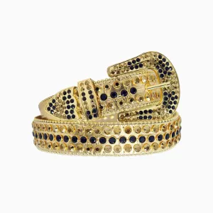 Dna Belt - Golden Alligator Leather With Black And Golden Stones
