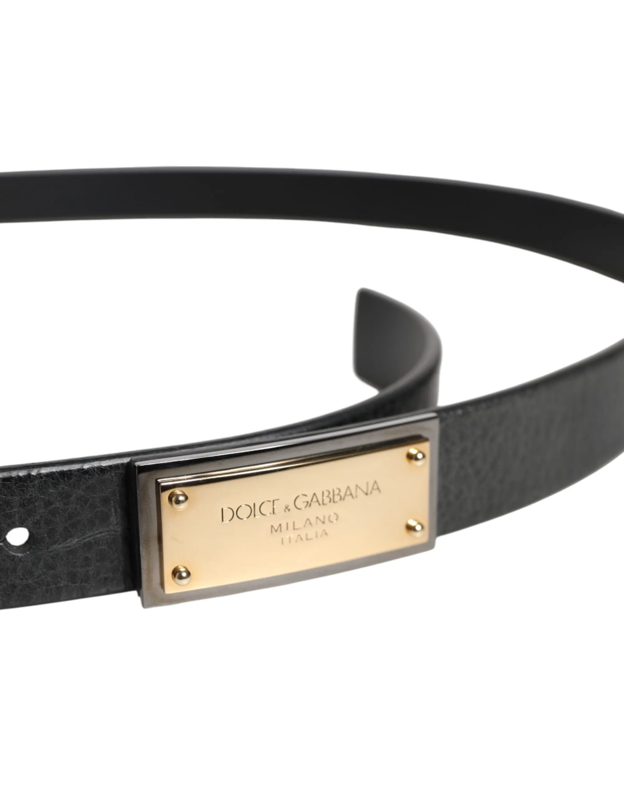 Dolce & Gabbana Black Leather Gold Metal Buckle Classic Belt