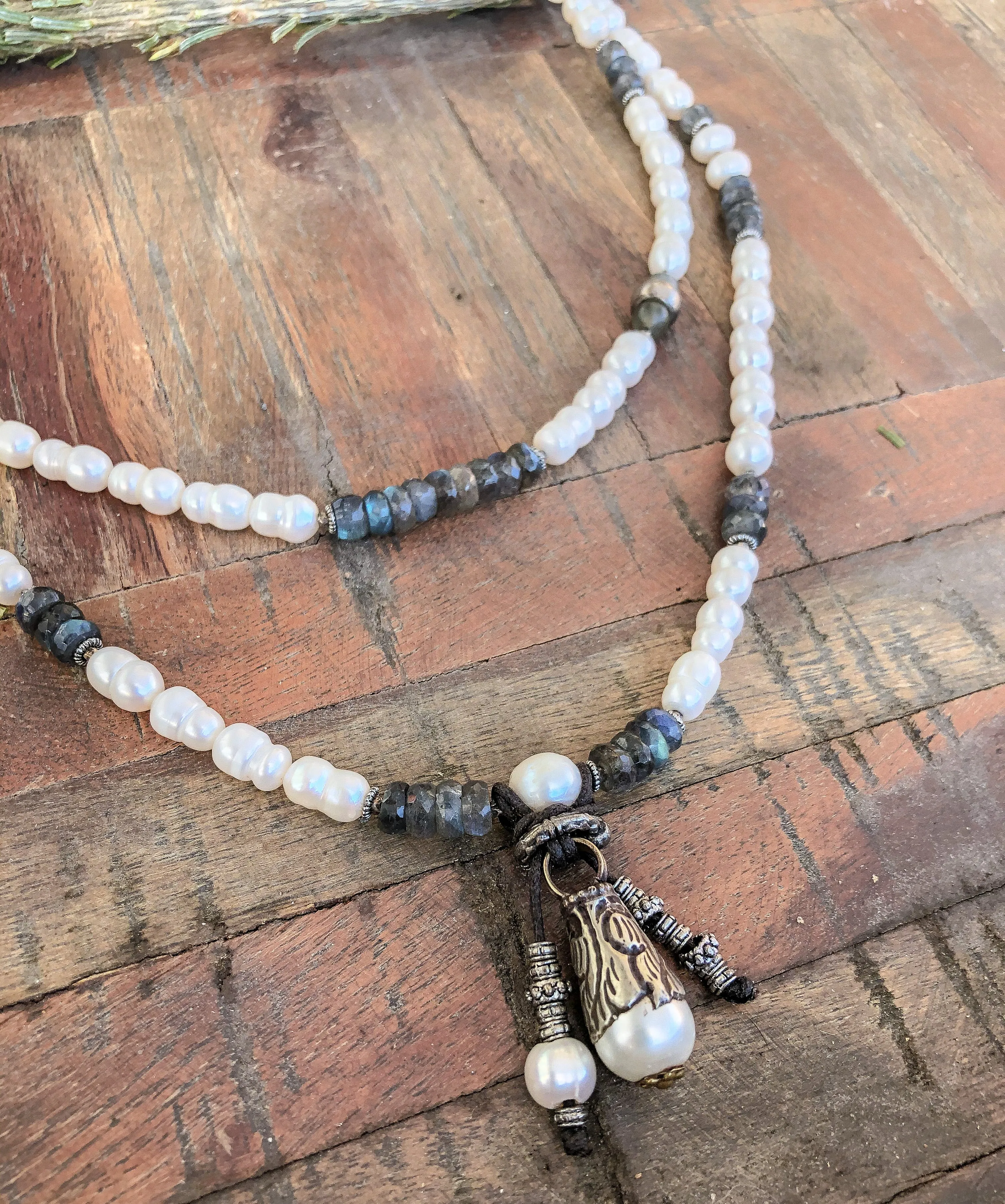 Double Stranded Pearl Necklace w/ Boho Details