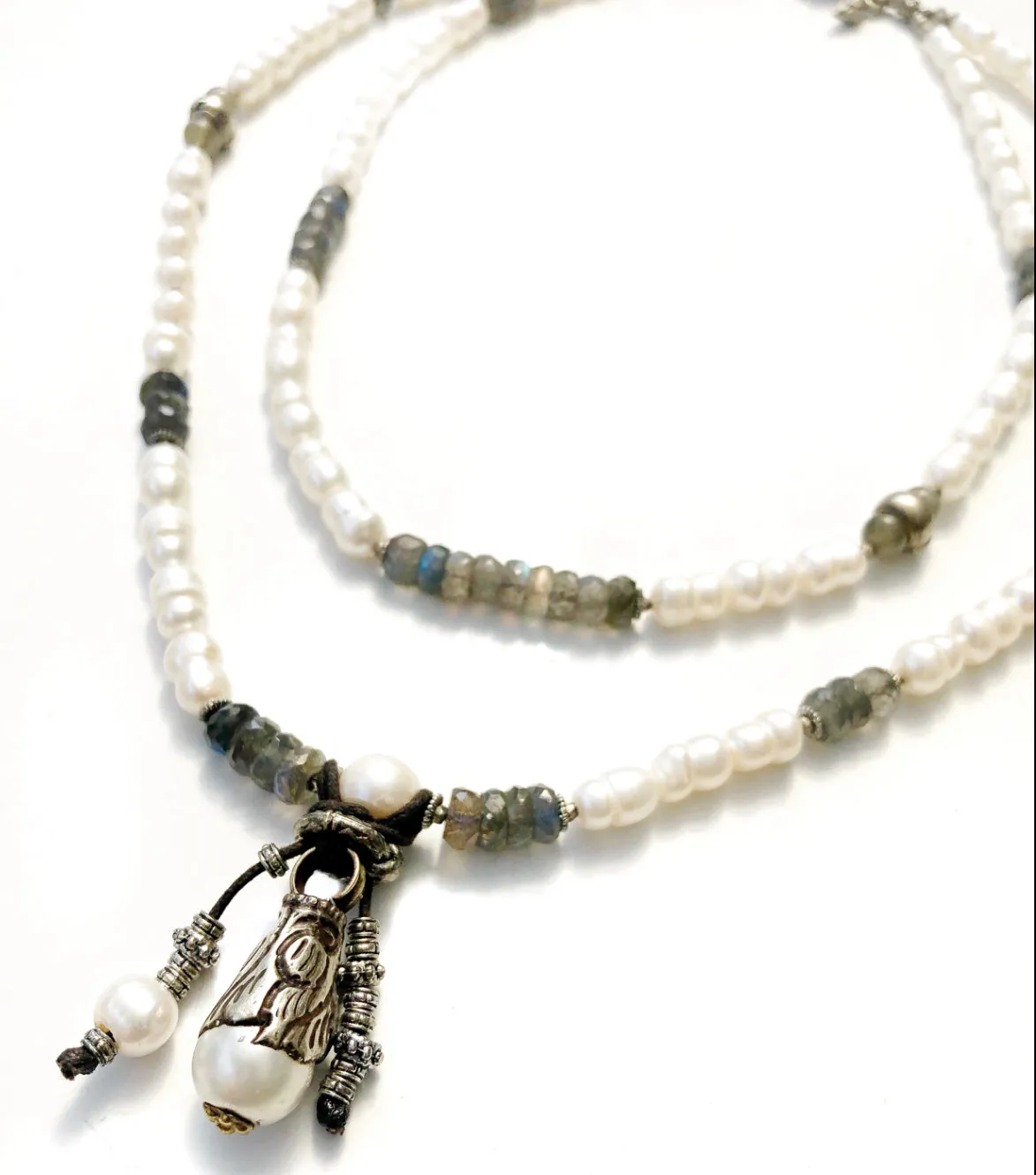 Double Stranded Pearl Necklace w/ Boho Details