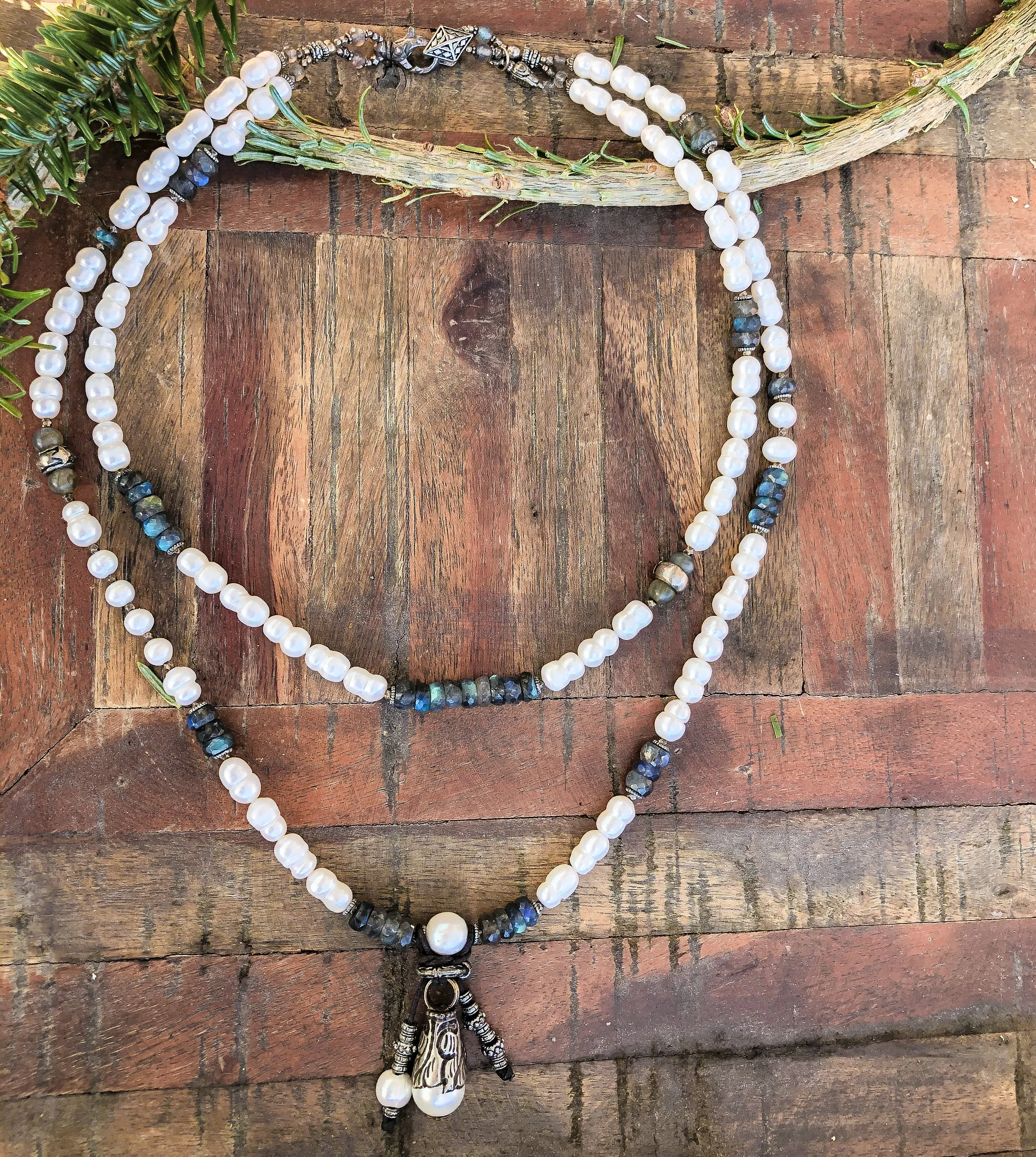 Double Stranded Pearl Necklace w/ Boho Details