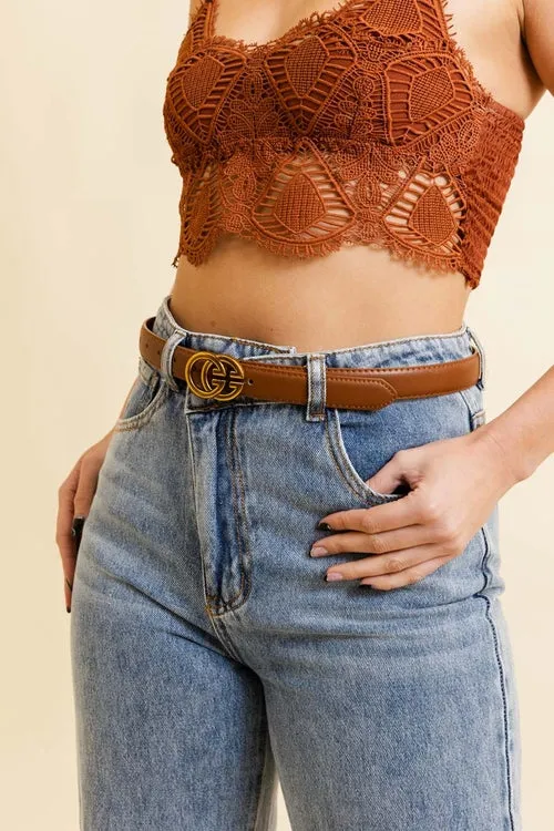 Dual Golden Lock Buckle Leather Belt.