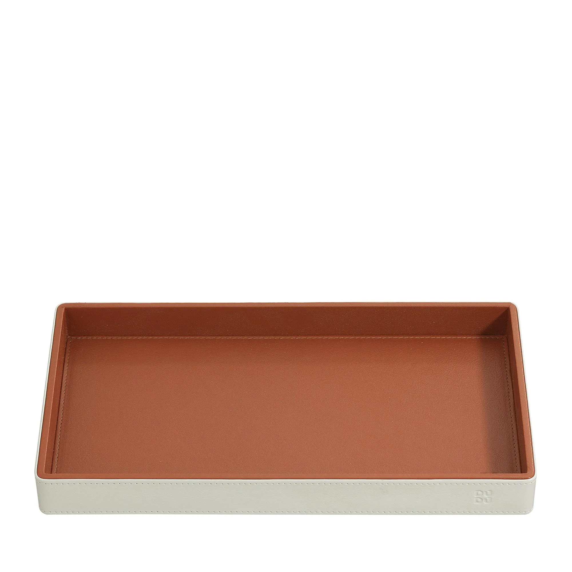 DUDU wooden storage tray covered in real leather, decorative tray for the house, 27 x 15 cm, home design accessory