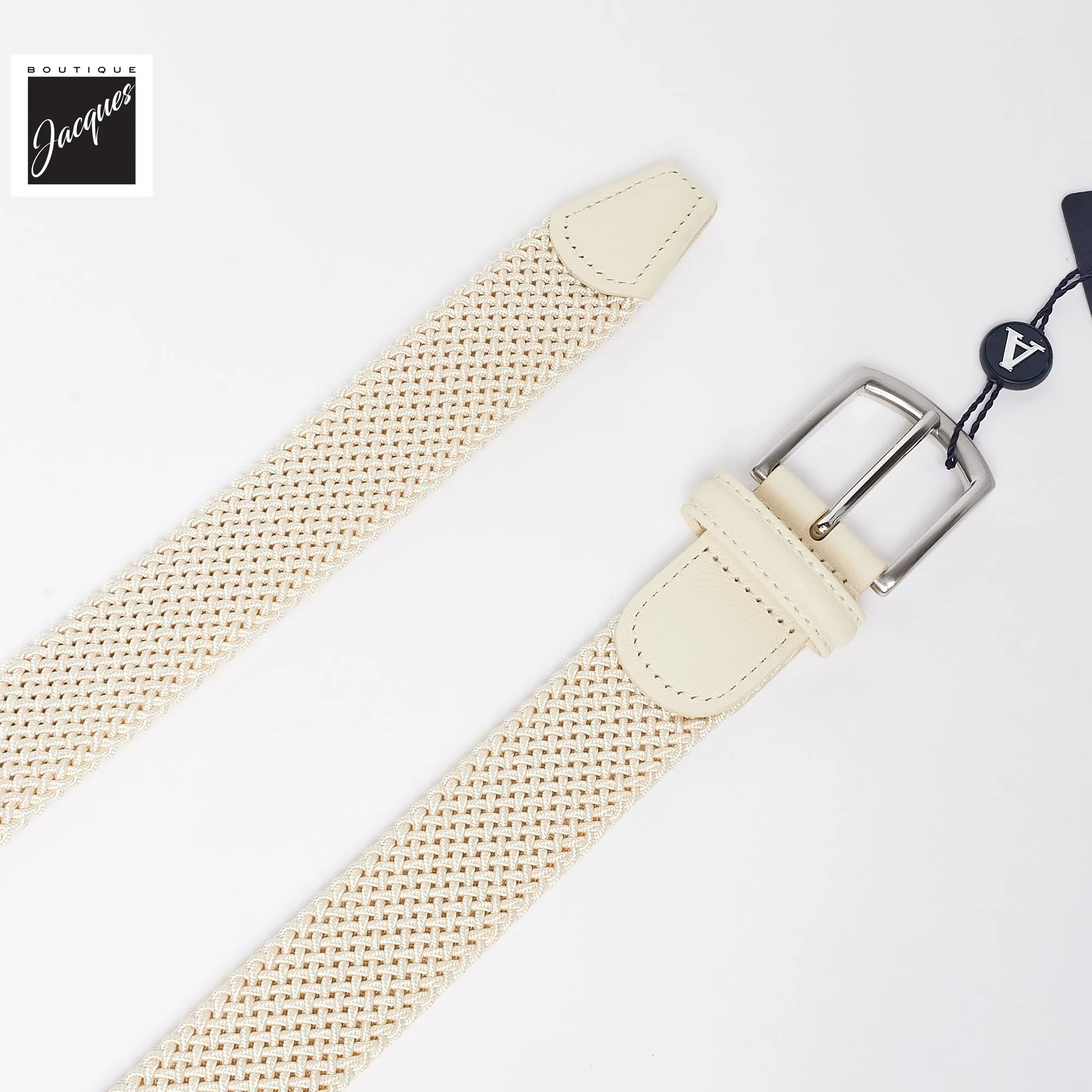 Ecru Solid Woven Elastic Belt - Anderson's