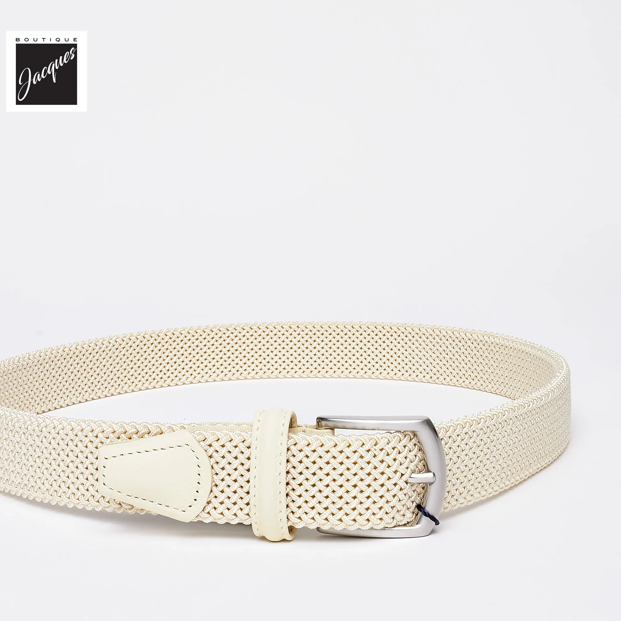 Ecru Solid Woven Elastic Belt - Anderson's
