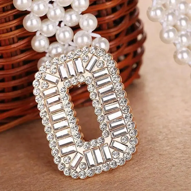 Elegant White Pearl Elastic Buckle Belt For Women Luxurious Strap Pearls Waistband Fashionable Design