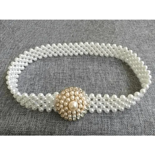 Elegant White Pearl Elastic Buckle Belt For Women Luxurious Strap Pearls Waistband Fashionable Design