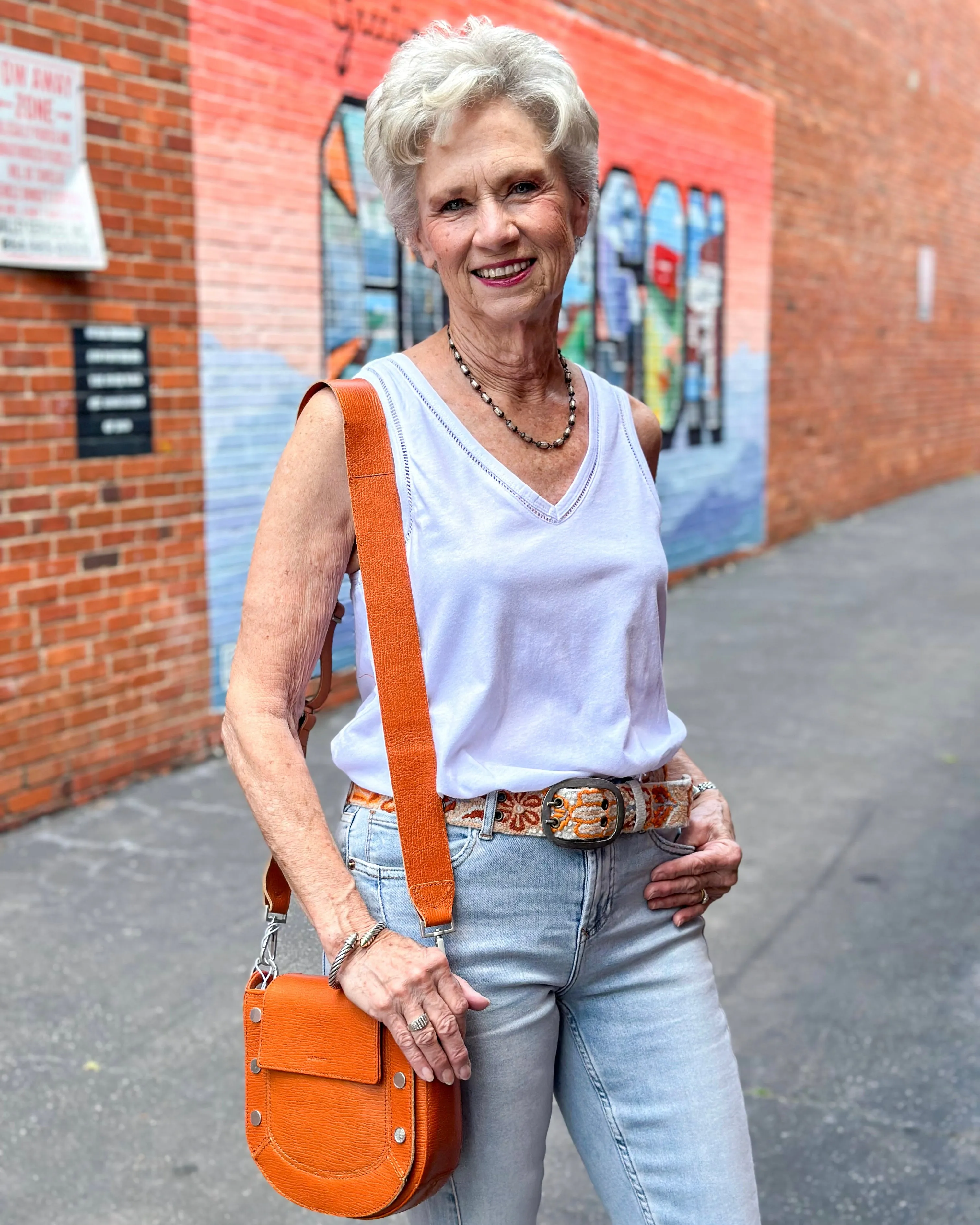 Embroidered Belt - Orange