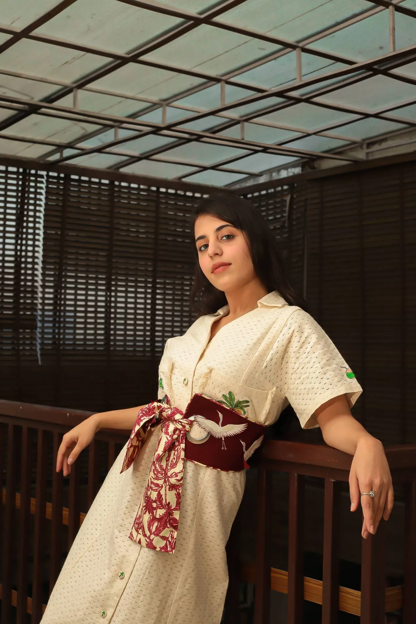Embroidered Belt with Printed Scarf for Women