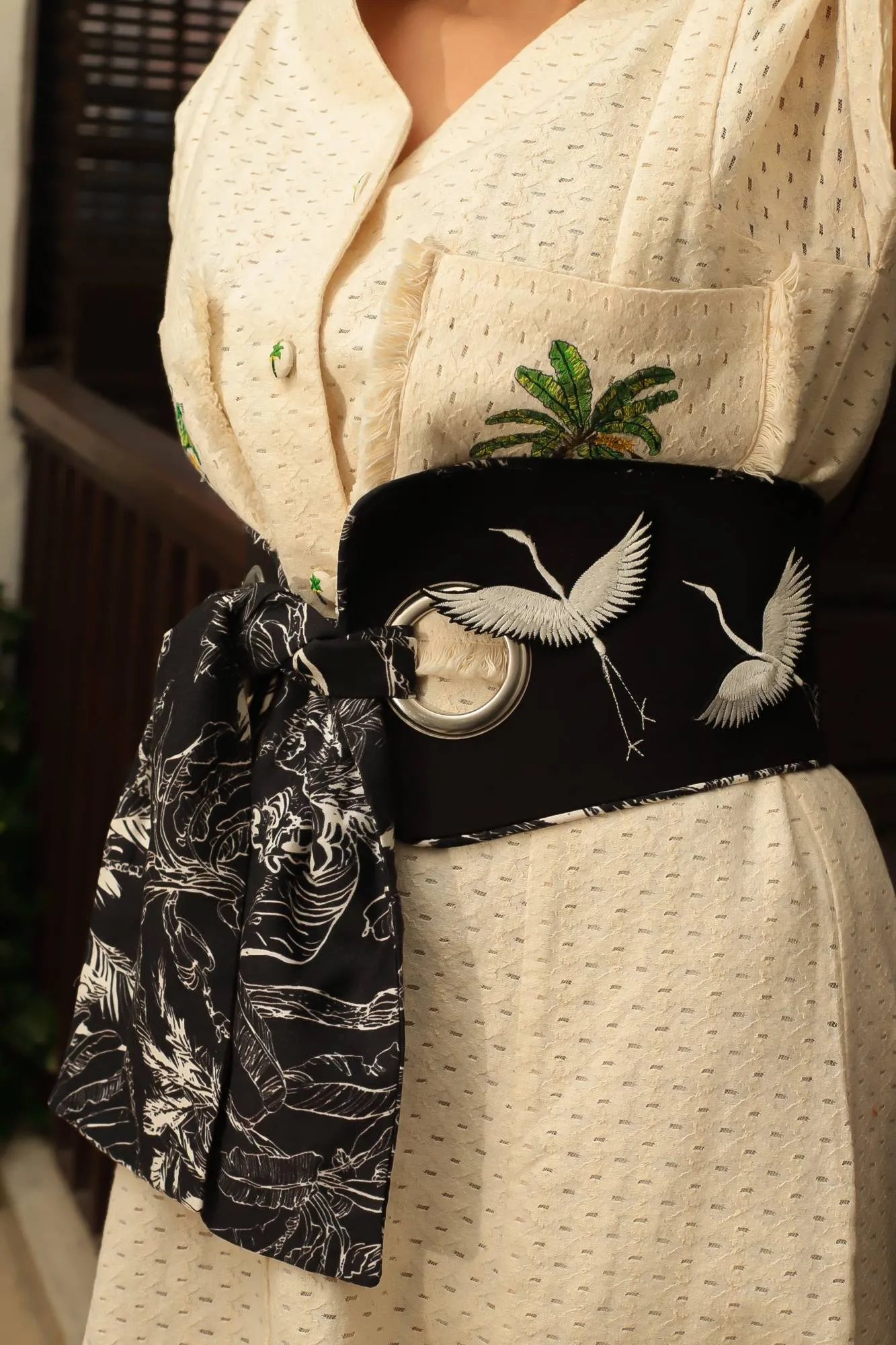 Embroidered Belt with Printed Scarf for Women